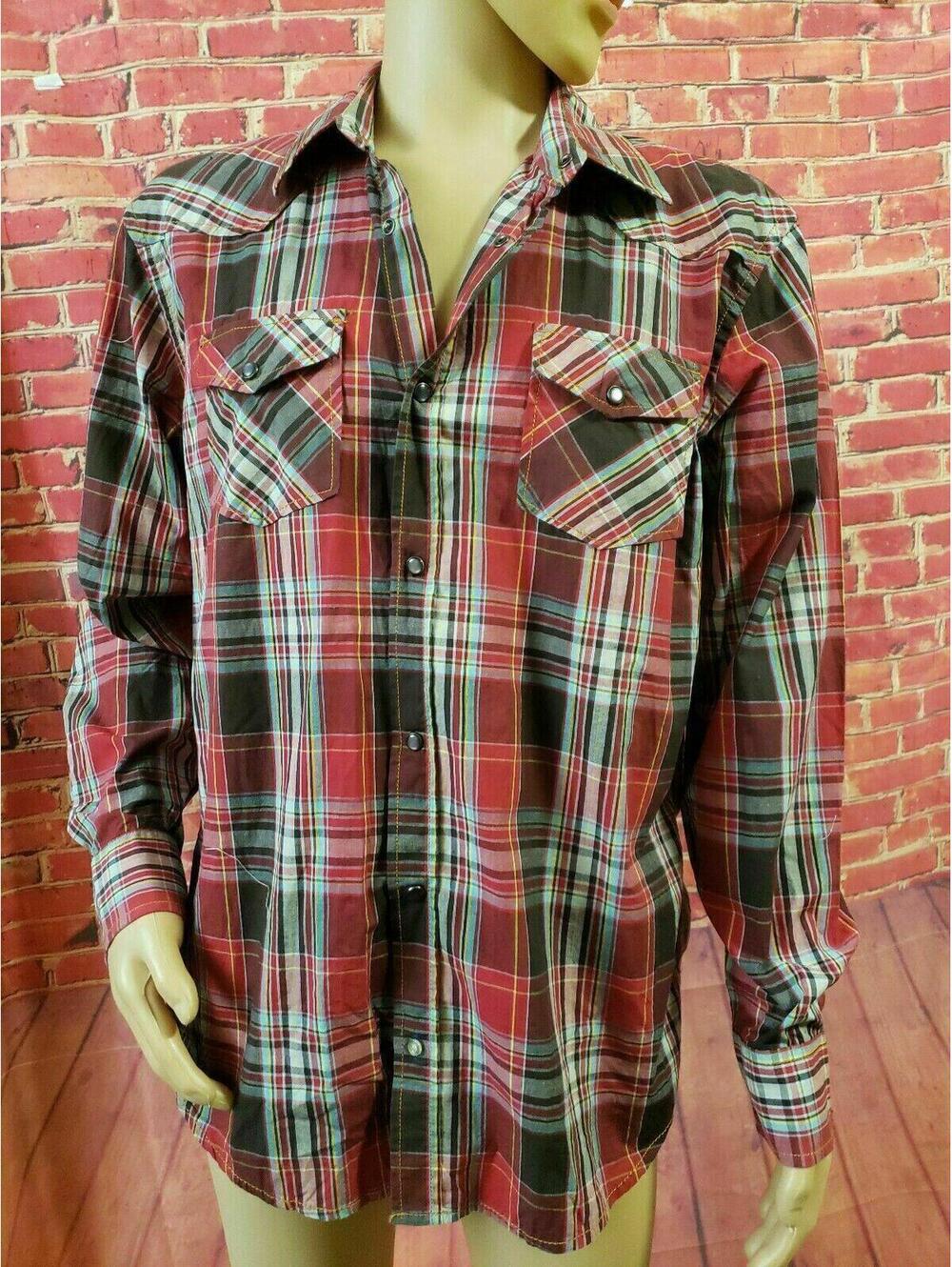 Projek Raw Red/Blue Plaid check XLarge Black Pearlsnap  Long Sleeve Men's Shirt
